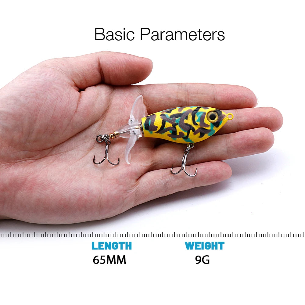 TREHOOK 9g/16g Topwater Whopper Popper Fishing Lures Rotating Double Propeller Tail Artificial Bait Floating Wobblers