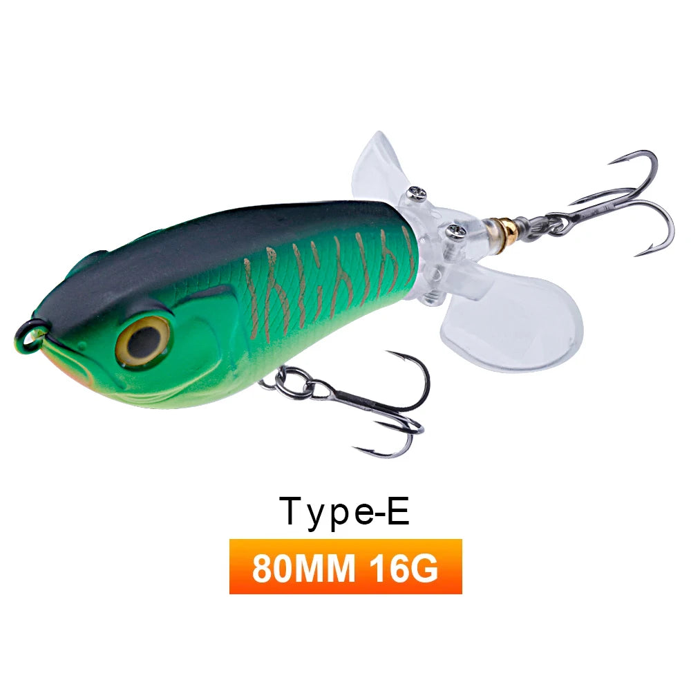 TREHOOK 9g/16g Topwater Whopper Popper Fishing Lures Rotating Double Propeller Tail Artificial Bait Floating Wobblers