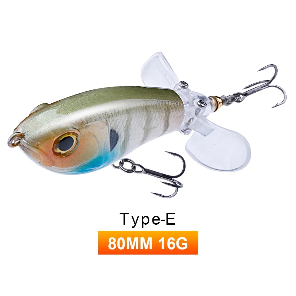 TREHOOK 9g/16g Topwater Whopper Popper Fishing Lures Rotating Double Propeller Tail Artificial Bait Floating Wobblers