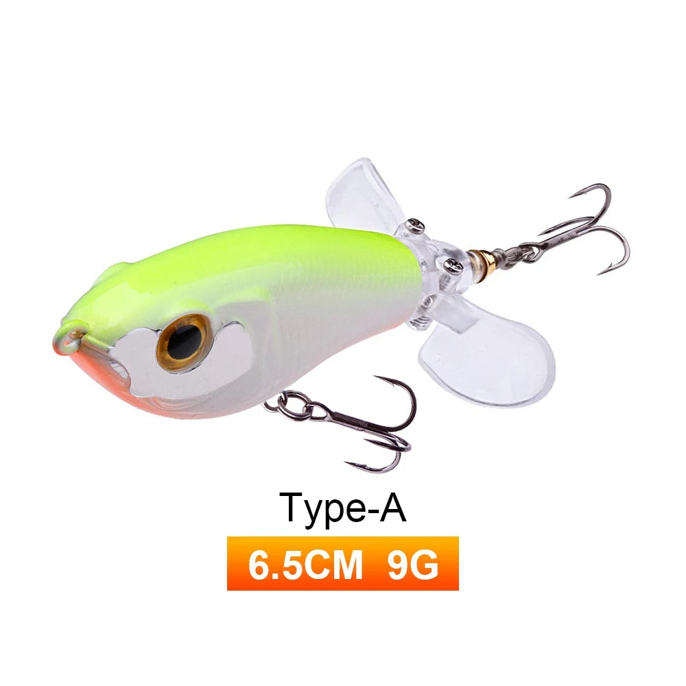 TREHOOK 9g/16g Topwater Whopper Popper Fishing Lures Rotating Double Propeller Tail Artificial Bait Floating Wobblers