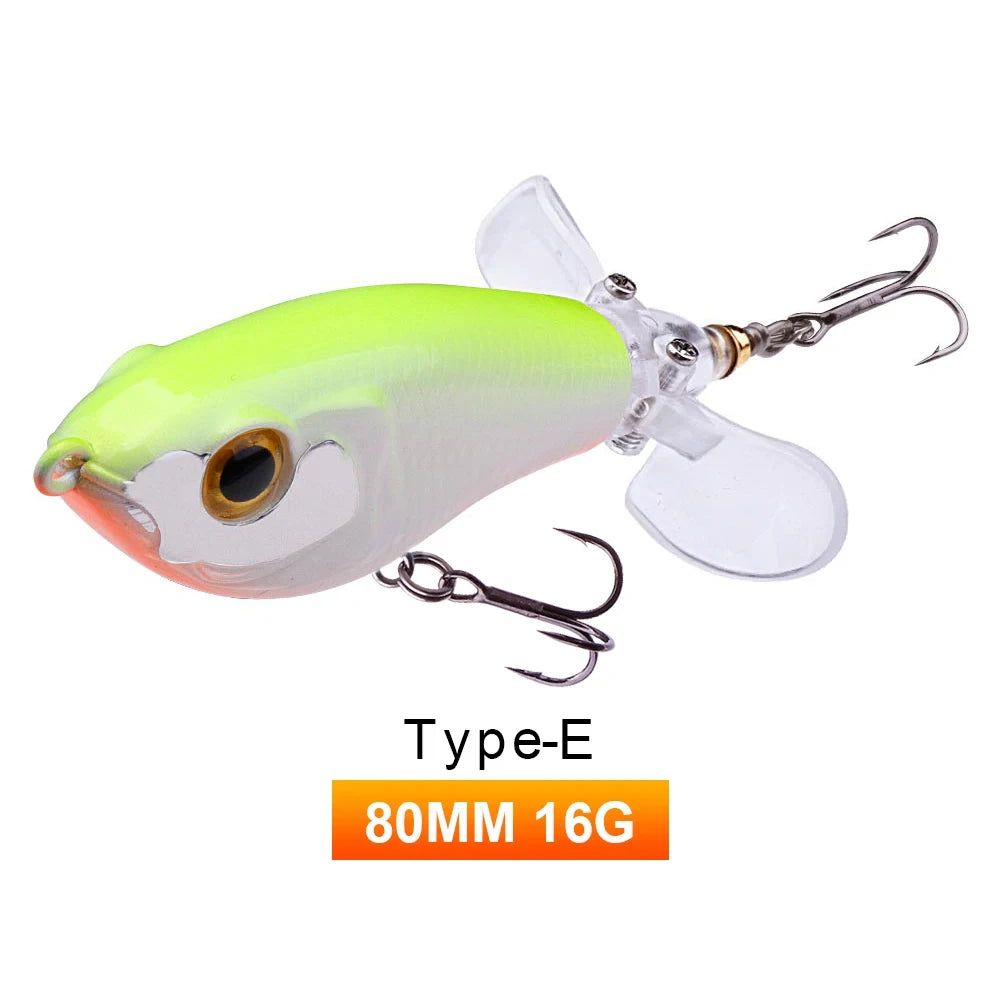 TREHOOK 9g/16g Topwater Whopper Popper Fishing Lures Rotating Double Propeller Tail Artificial Bait Floating Wobblers