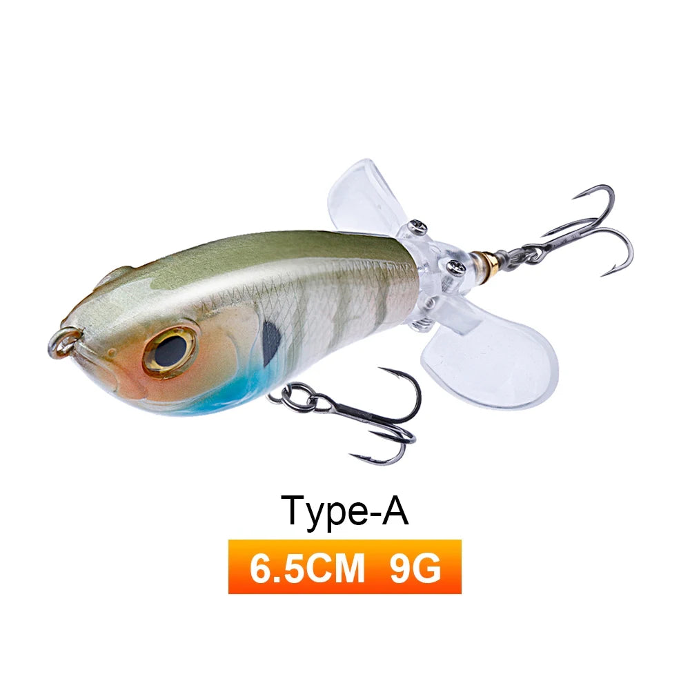 TREHOOK 9g/16g Topwater Whopper Popper Fishing Lures Rotating Double Propeller Tail Artificial Bait Floating Wobblers