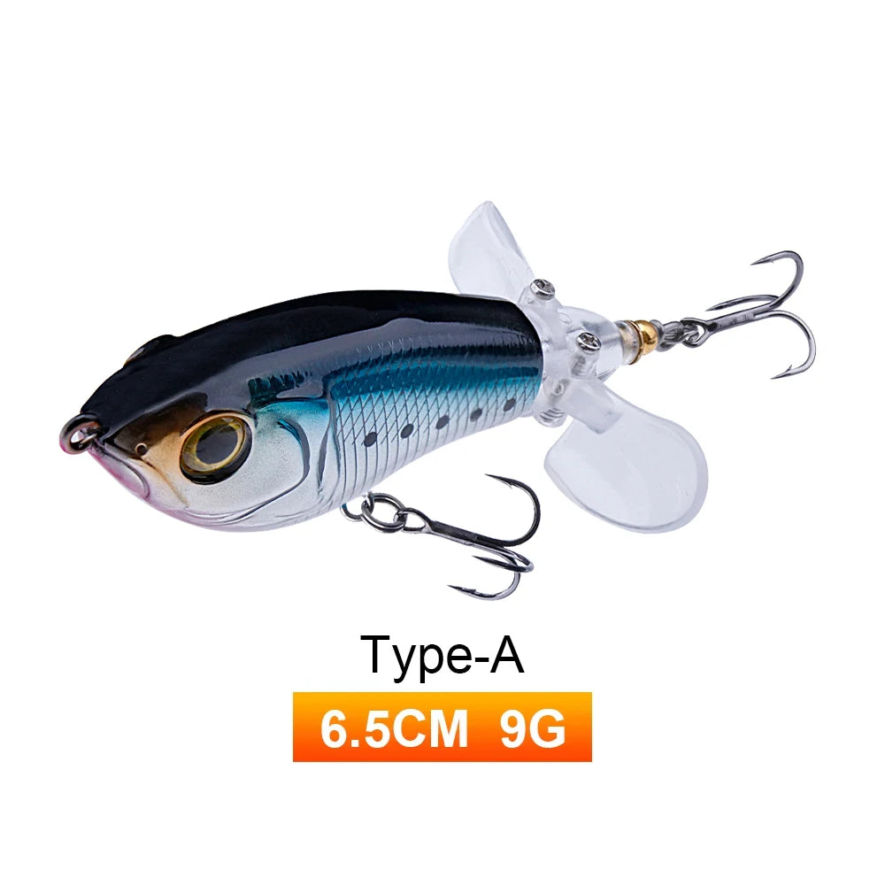 TREHOOK 9g/16g Topwater Whopper Popper Fishing Lures Rotating Double Propeller Tail Artificial Bait Floating Wobblers