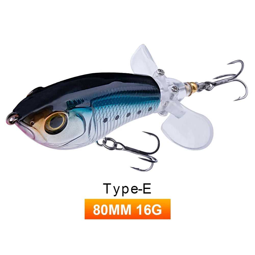 TREHOOK 9g/16g Topwater Whopper Popper Fishing Lures Rotating Double Propeller Tail Artificial Bait Floating Wobblers