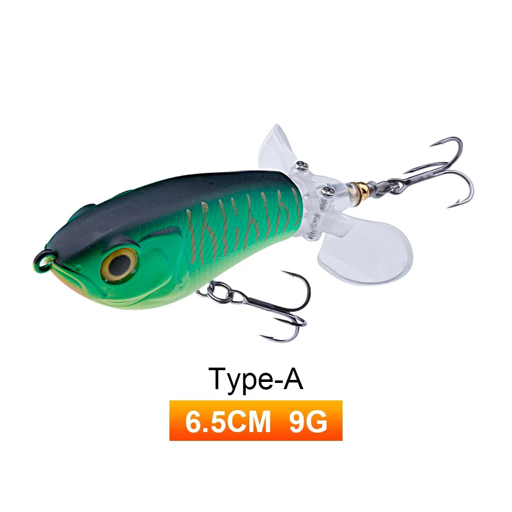 TREHOOK 9g/16g Topwater Whopper Popper Fishing Lures Rotating Double Propeller Tail Artificial Bait Floating Wobblers